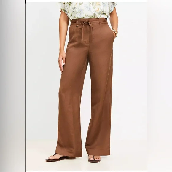 Brown Loft Women's linen blend Wide-Leg Pants size 12 - Picture 2 of 3